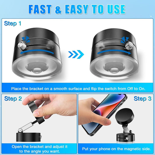 Universal Double-Sided Vacuum Magnetic Phone Holder – 360° Folding Swivel Suction Stand – Free Delivery
